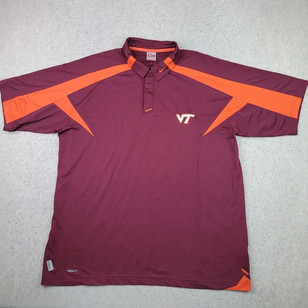 Nike Virginia Tech Hokies Polo Shirt Men XL Red Orange Short Sleeve Vintage NCAA